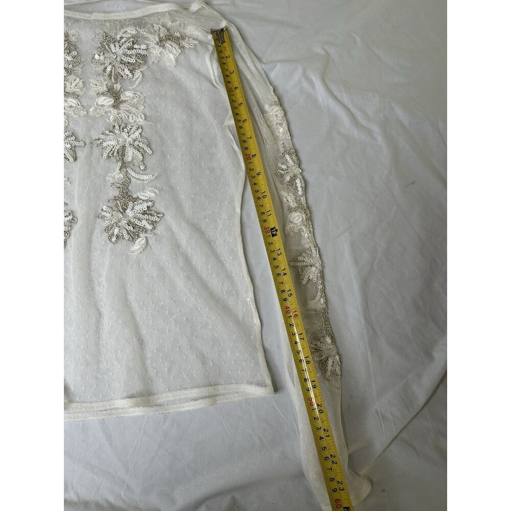 Maeve Sheer Embellished Top Anthropologie Beige Ivory Bridal Small - Picture 7 of 7
